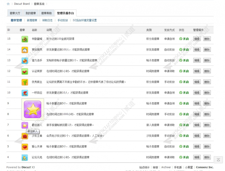 discuz柒瑞徽章系统截图3 discuz柒瑞徽章系统截图3